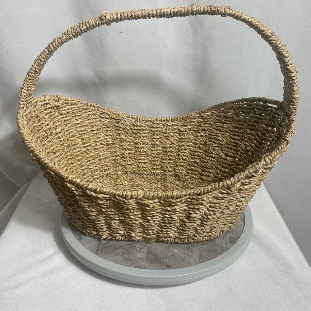 Vintage Woven Straw Market Basket With Handle Natural Rustic Decor